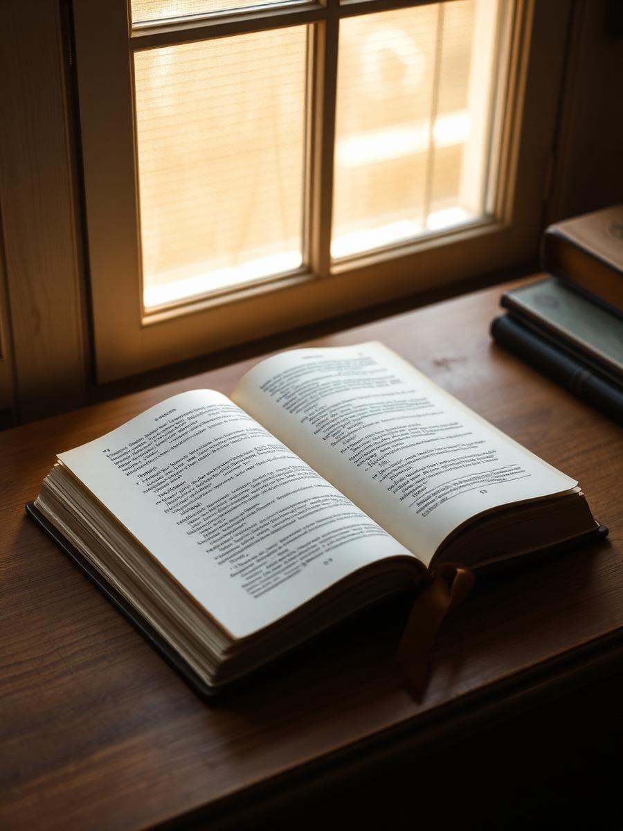 Открытая книга у окна в утреннем свете